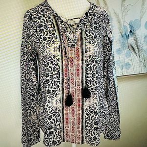 Buffalo DAVID BITTON Top Boho Ties w/Tassels Excellent Con. Sz L